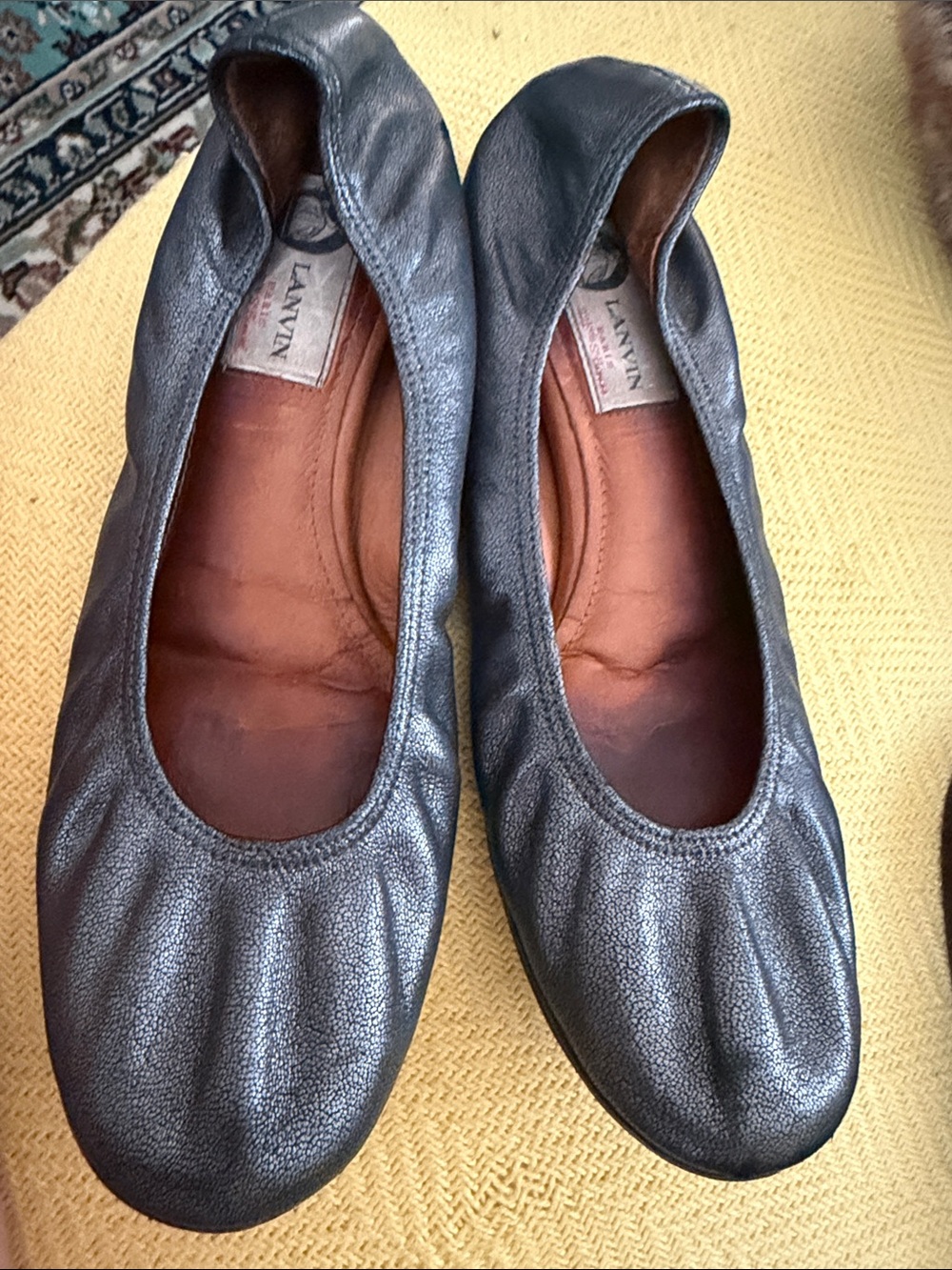 Lanvin Metallic Black Leather Ballet Flats